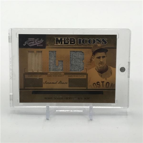 2005 DONRUSS PRIME CUTS PLAYOFF BOBBY DOER GAME WORN TRIPLE PATCH TRADING CARD 3/5