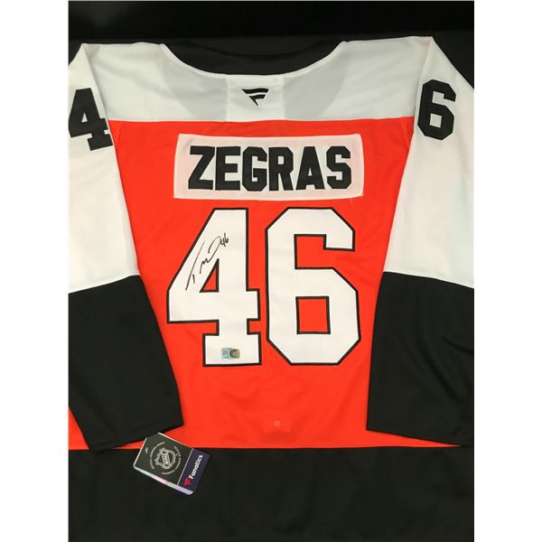 TREVOR ZEGRAS SIGNED PHILADELPHIA FLYERS CUSTOM JERSEY - ELITE SPORTS COA