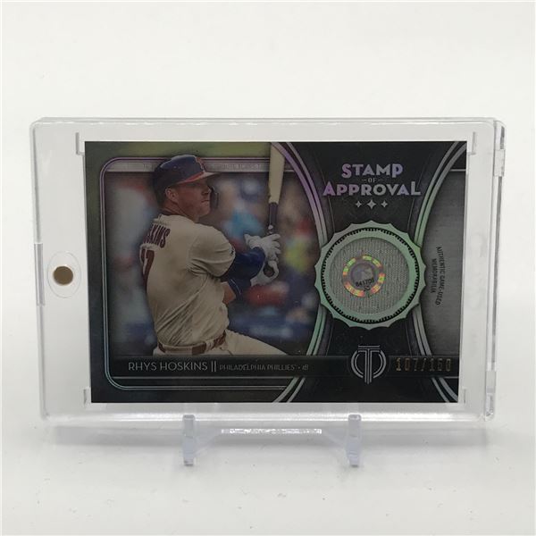 2020 TOPPS TRIBUTE BASEBALL RHYS HOSKINS STAMP OF APPROVAL PATCH TRADING CARD