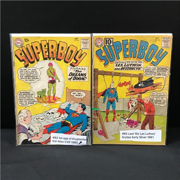 LOT OF 2 SUPERBOY COMICS 1ST APP KRYPTONITE (1960/1) - DC COMICS