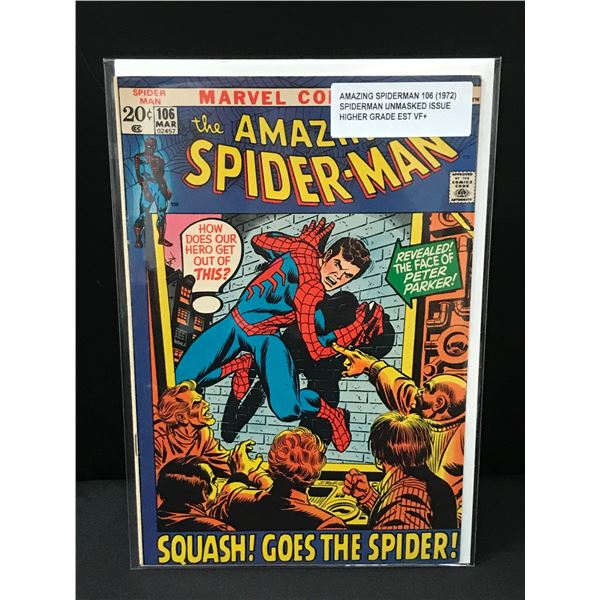 THE AMAZING SPIDERMAN #106 (1972) SPIDERMAN UNMASKED ISSUE - MARVEL COMICS