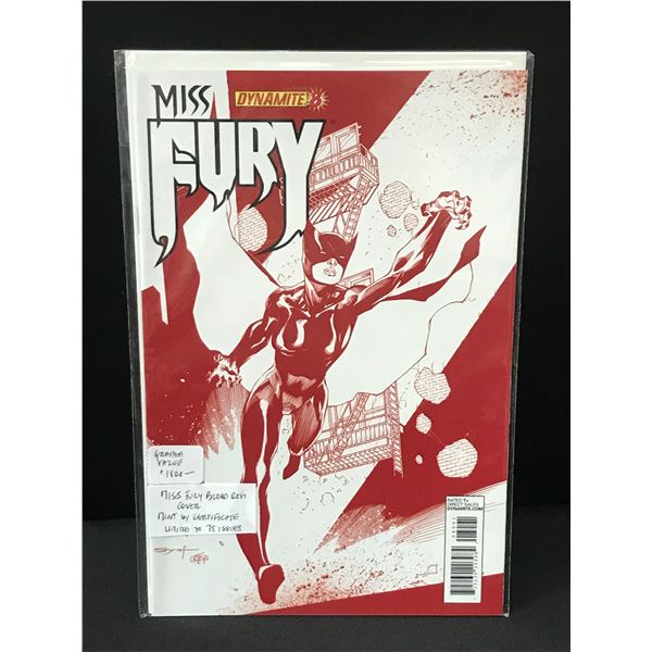 MISS FURY #8 BLOOD RED COVER LTD TO 75 ISSUE WITH COA - DYNAMITE COMICS