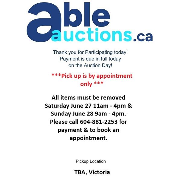 All items must be removed by appointment only Saturday June 27 11am - 4pm & Sunday June 28 9am - 4pm