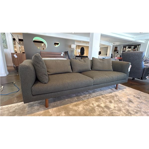 REPLAY SOFA MADE IN CANADA MODEL 30148-01 91" X 35". RETAIL $4400. BEAUTIFUL FABRIC, COLOR A DARK