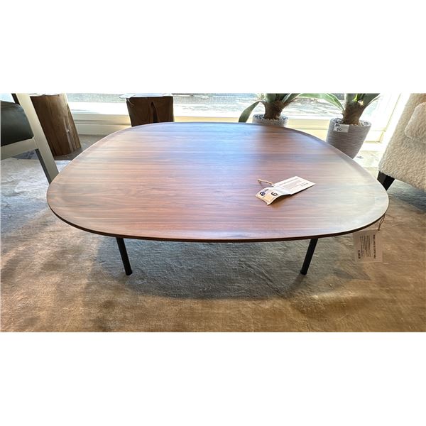 RIVER LARGE SQUARE 40" X 40" COFFEE TABLE RETAIL $1399. WALNUT TOP BLACK BASE.