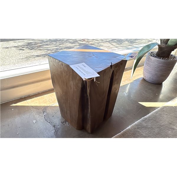 SOLID TEAK WOOD SQUARE STOOL/SIDE TABLE. 16"H