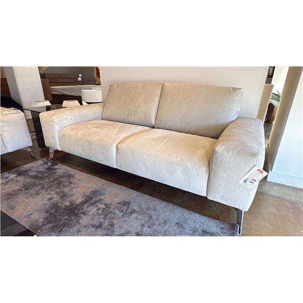 ARIANO LOVESEAT. BELLINI ITALIAN HOME. NOVA BUCK COVER IN 05 GREY, PLUSH CUSHIONS. RETAIL $5900