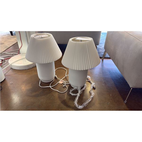 PAIR OF EQ3 TABLE LAMPS WITH PLEATED VINTAGE INSPIRED LINEN SHADES. 20" HIGH
