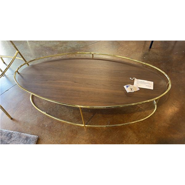 CALLIGARIS  BRASS AND COMPOSITE WOOD OVAL TABLE. 45" X 21" X 12" HIGH RETAIL $1300