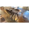 Image 2 : PAIR OF CALLIGARIS BACKLESS CONTOURED SEAT STOOLS. SLATE COLOR LEATHER AND WOOD LEGS.