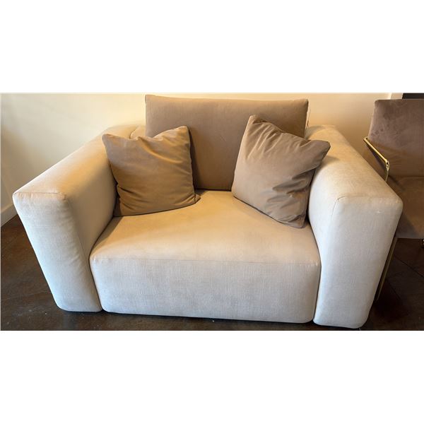 TRICA. HUPPE MADE IN CANADA OVERSIZE CHAIR. MODEL LE DELACE CHAIR & A HALF WITH PILLOWS.