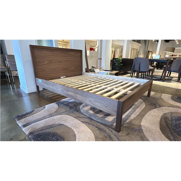 EQ3 WALNUT DOUBLE BED FRAME WITH WOOD SLATS. MODERN MARCEL BED THAT IS A TIMELESS DESIGN