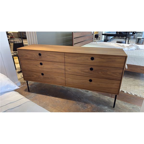 EQ3 MADE IN CANADA REPLAY DOUBLE DRESSER. WALNUT VENEER, BIRCH INTERIOR WITH FULL EXTENSION GLIDES,