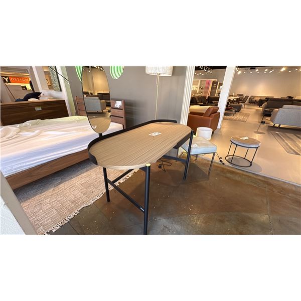 CALLIGARIS VANITY DESK. SOLID ASH WOOD, BLACK METAL FRAME, BRASS ACCENTS. WITH DRAWER. MADE IN