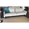 Image 1 : HTL BAXTER SOFA 85" WIDE. PLUSH GREY FABRIC WITH MATTE BLACK METAL LEGS. RETAIL $2500. INC BLUE