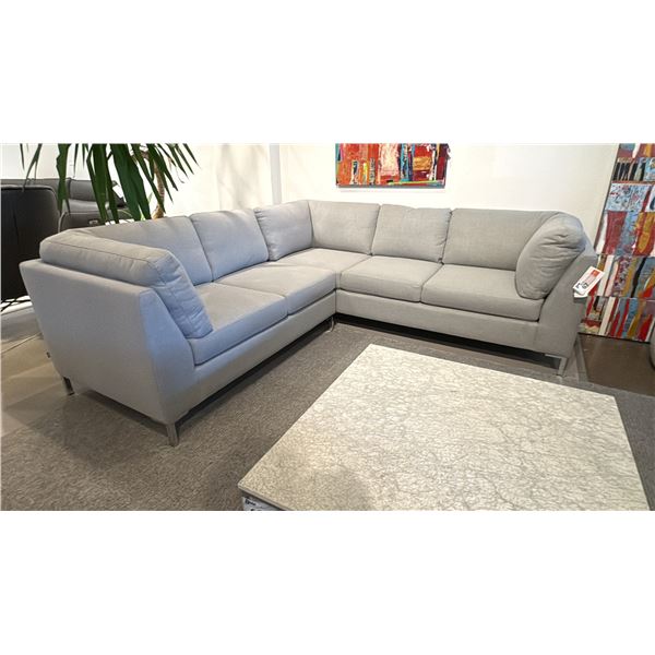 SALENA SECTIONAL LEFT HAND FACING. 88" X 88". RETAIL $4100. GREY UPHOLSTERED