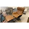 Image 1 : EQ3 MADE IN CANADA ARIE LEATHER SWIVEL CHAIR AND OTTOMAN. COACHELLA LANA LEATHER WITH BLACK BASE