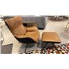 Image 7 : EQ3 MADE IN CANADA ARIE LEATHER SWIVEL CHAIR AND OTTOMAN. COACHELLA LANA LEATHER WITH BLACK BASE
