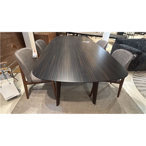 CALLIGARIS MADE IN ITALY ADREY DINING TABLE. 8'2" X 43". EBONY STAINED ASH TOP, WALNUT LEGS,