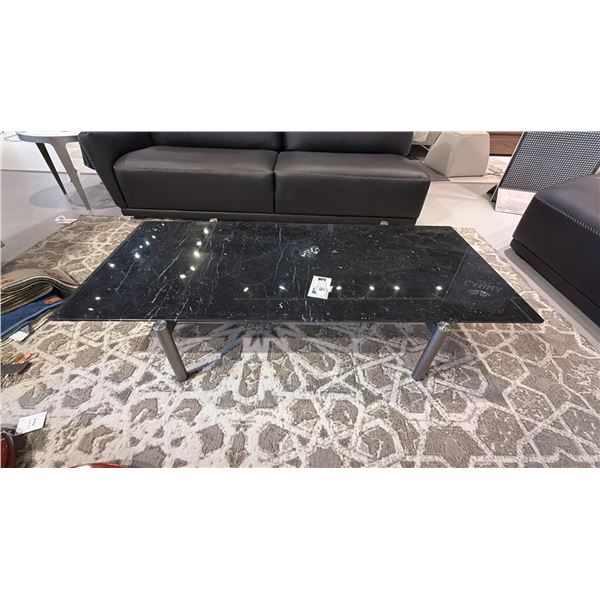 DITRE MARBLE TABLE (NOTE TINY BLEMISH ON ONE CORNER) WITH METAL LEGS. 5'4" X 32" RETAIL $5600
