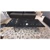 Image 1 : DITRE MARBLE TABLE (NOTE TINY BLEMISH ON ONE CORNER) WITH METAL LEGS. 5'4" X 32" RETAIL $5600