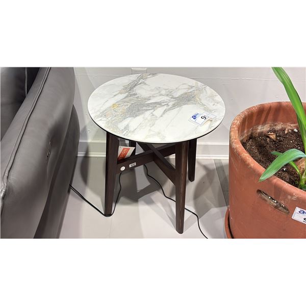 CALLIGARIS MADE IN ITALY CERAMIC ABREY TOP SIDE TABLE WITH WALNUT STAIN ASH LEGS