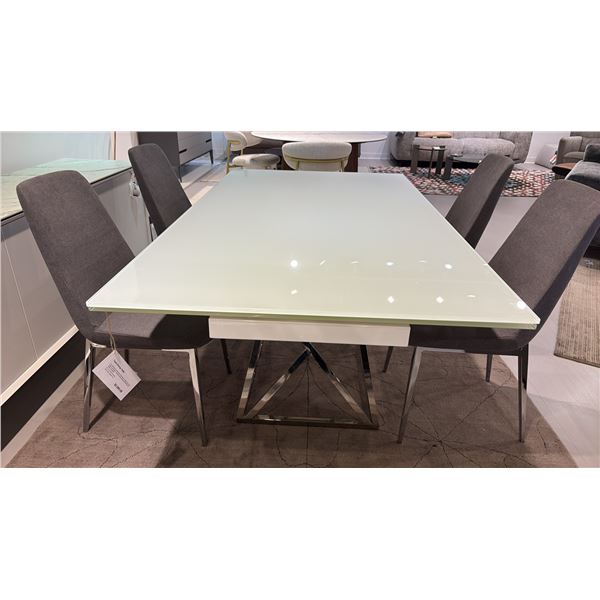 ITALIAN BELLINI TWIST DINING TABLE WITH TWO EXTENSIONS. 6'-8'6" X 40". TEMPERED GLASS WITH FINISH