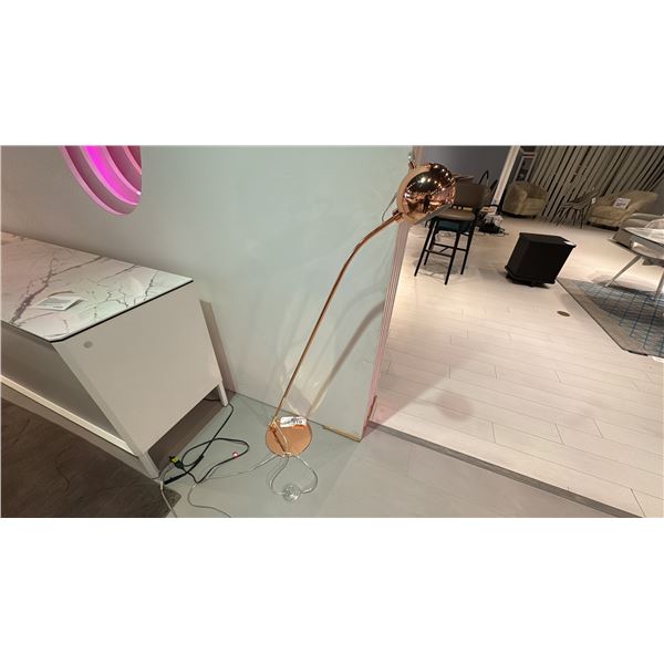 FRANDSEN POLISHED COPPER BALL FLOOR LAMP. RETAIL $600