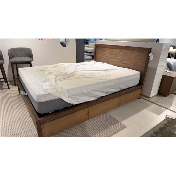 EQ3 MADE IN CANADA MARCEL QUEEN STORAGE BED FRAME. SOFT RETURN DRAWERS, HARDWOOD CONSTRUCTION,