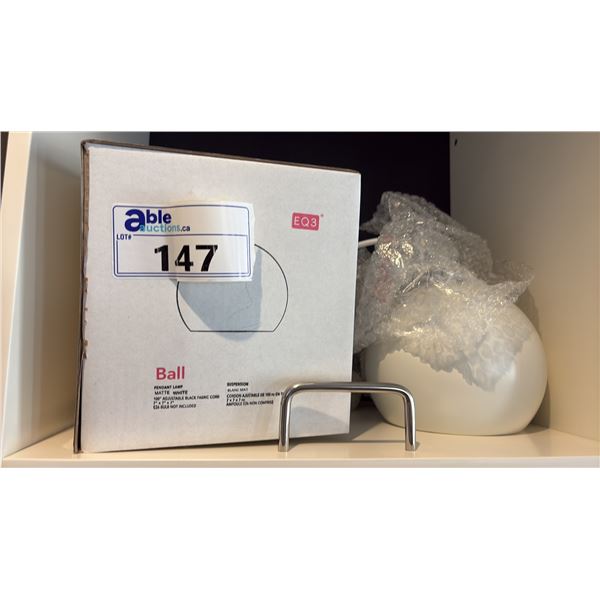 EQ3 WHITE BALL PENDANT LAMP. 7"