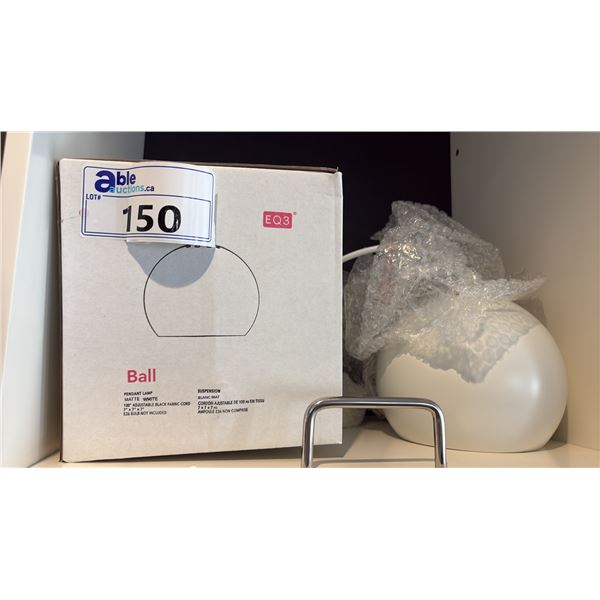 EQ3 WHITE BALL PENDANT LAMP. 7"