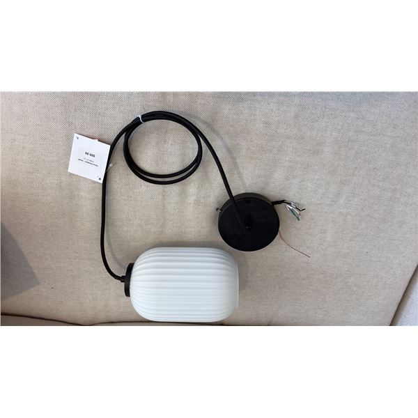 PAIR OF EQ3 VERVE WHITE RIBBED GLASS PENDANT LIGHT MODEL 3180-371-0. 5 1/2"D X 9"H