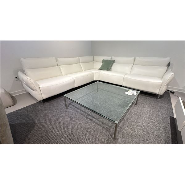 BELLINI ITALIAN HOME REMINI 5 PC SECTIONAL WHITE FULL LEATHER. ADJUSTABLE HEAD SUPPORT. 2 POWER
