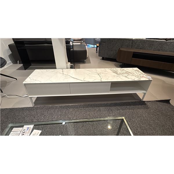 CALLIGARIS YORK ENTERTAINMENT UNIT. WHITE WITH CERAMIC MARBLE TOP. 72" X 18" X 18". WHITE LACQUER