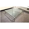 Image 1 : EQ3 CUSTOM SQUARE COFFEE TABLE. BRUSHED STAINLESS BASE WITH TEMPERED GLASS TOP.