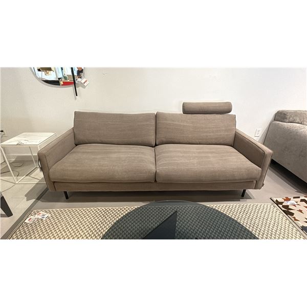 FURNINOVA SCANDINAVIAN MADE TRISTAN SOFA WITH ADJUSTABLE HEAD SUPPORT. 7'W. COTTON/LINEN FABRIC
