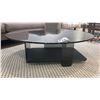 Image 2 : CUSTOM GLASS ART COFFEE TABLE. 40"D. SMOKED GLASS