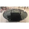 Image 3 : CUSTOM GLASS ART COFFEE TABLE. 40"D. SMOKED GLASS