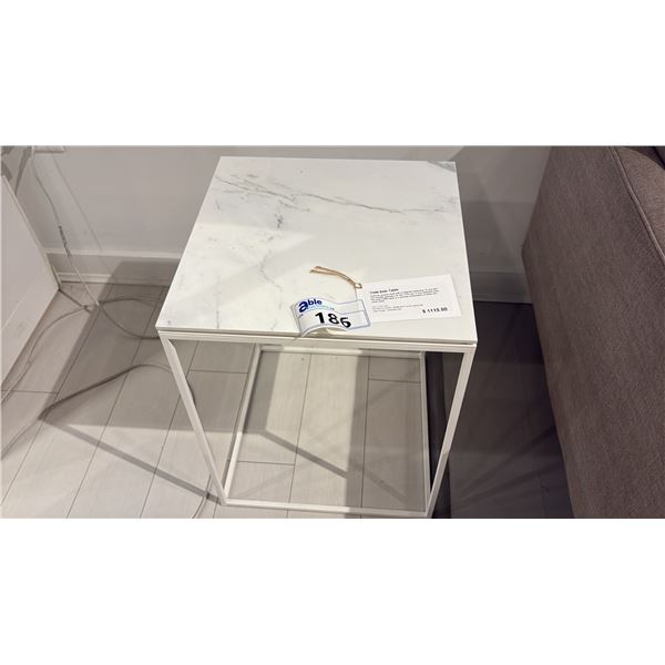 MADE IN BULGARIA THIN SIDE TABLE. CERAMIC TOP WITH MAGNETIC FASTENING. WHITE METAL FRAME.