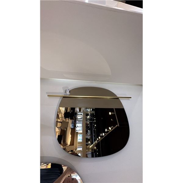 CALLIGARIS WALL MIRROR. 26" X 26". BRUSHED BRASS METAL ACCENT. RETAIL $670