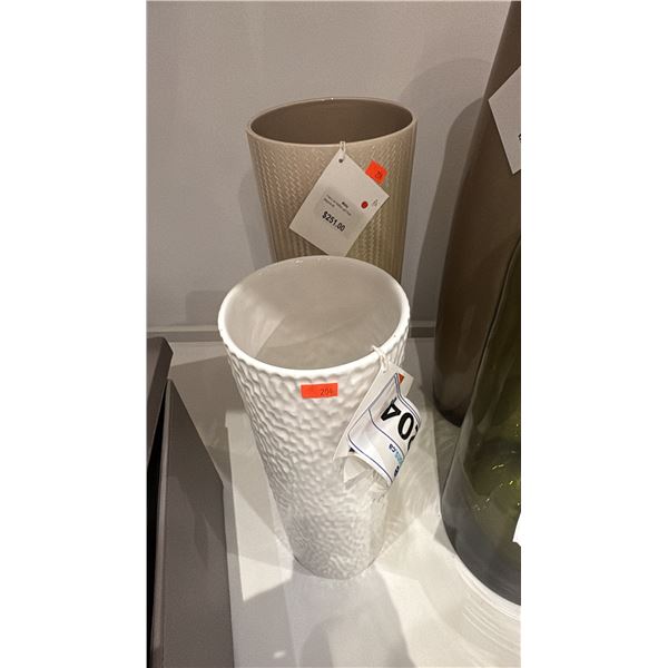 PAIR OF CALLIGARIS CERAMIC VASES. TEXTURED FINISHES. 13 & 16"H RETAIL $400