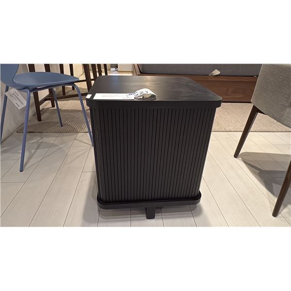 TAMBOUR DOOR END TABLE. VINTAGE INSPIRED, SOLID ASH SLATS. BLACK. RETAIL $500