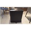 Image 1 : TAMBOUR DOOR END TABLE. VINTAGE INSPIRED, SOLID ASH SLATS. BLACK. RETAIL $500