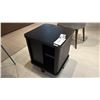 Image 2 : TAMBOUR DOOR END TABLE. VINTAGE INSPIRED, SOLID ASH SLATS. BLACK. RETAIL $500