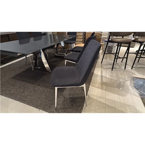 SET OF 6 BELLINI ATHENA DINING CHAIRS. DARK GREY WITH POLISHED CHROME BASE. RETAIL $4800