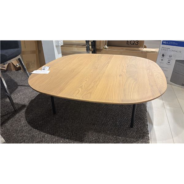 EQ3 RIVER LG SQ COFFEE TABLE. 40" X 40". BEAUTIFUL CONTOURED DISH TYPE WOOD SURFACE. BUTTER SMOOTH.