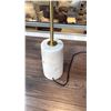 Image 3 : EQ3 FLOOR LAMP. WHITE MARBLE WEIGHTED BASE. 60" HIGH. BRUSHED BRONZE.