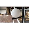 Image 2 : EQ3 FLOOR LAMP. 60" HIGH. THREE WHITE GLOBES. FOOT SWITCH