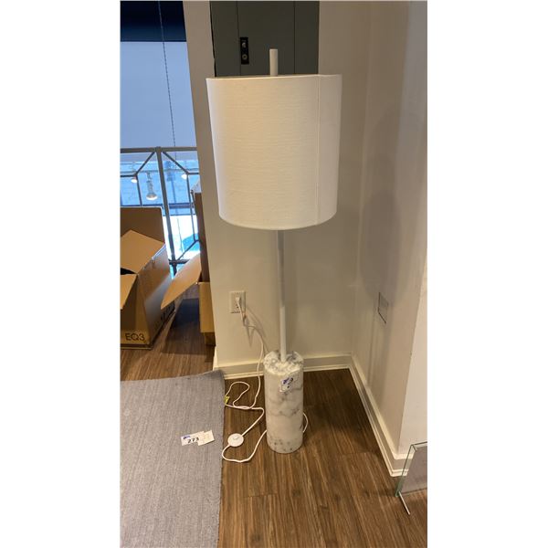 EQ3 FLOOR LAMP. WHITE MARBLE WEIGHTED BASE. 60" HIGH.  $500 RETAIL