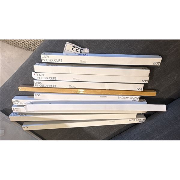 GROUP OF TEN EQ3 HARDWOOD POSTER HANGING CLIPS